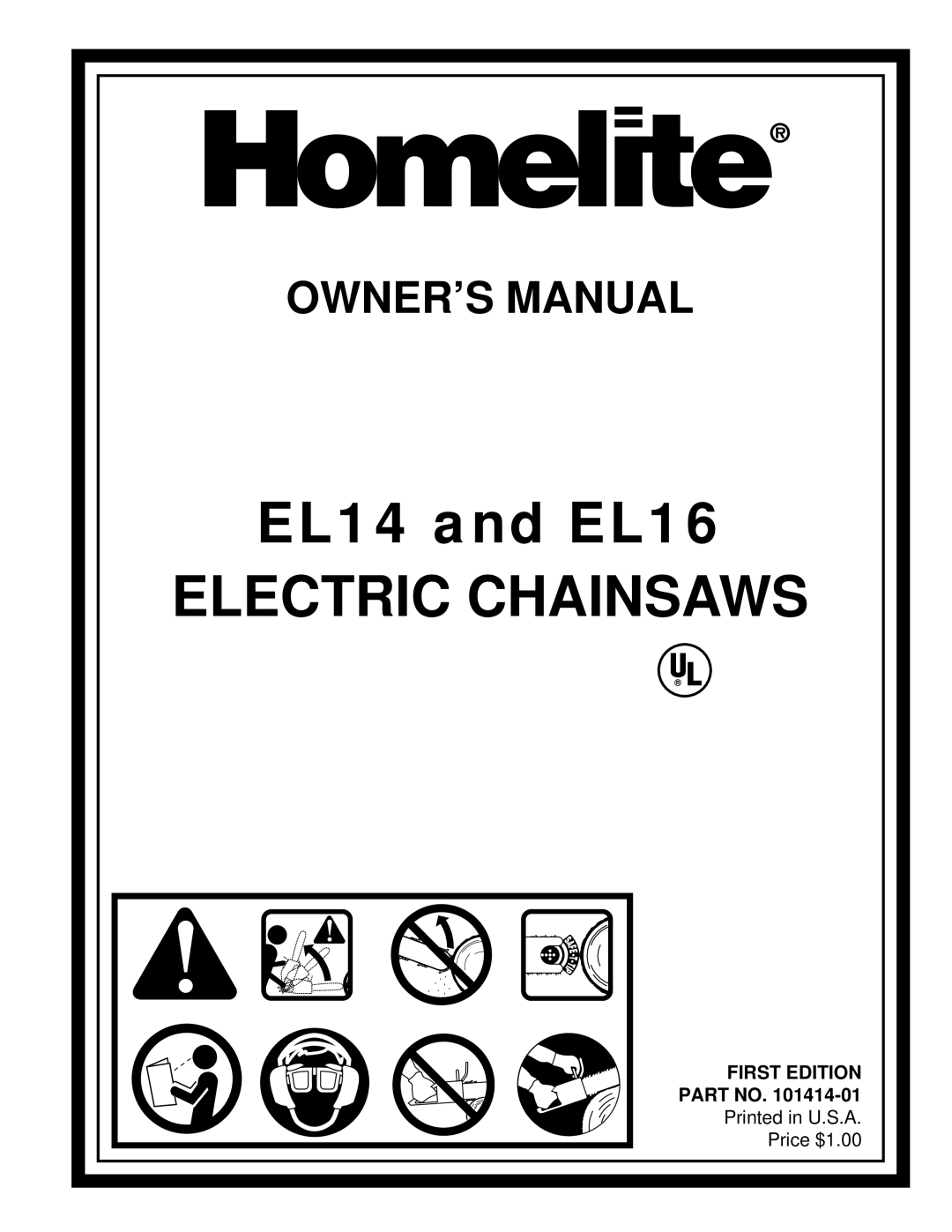 Homelite EL14 owner manual Electric Chainsaws, First Edition 