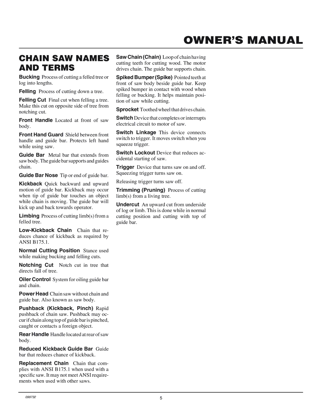 Homelite EL12, EL16 owner manual Chain SAW Names and Terms 