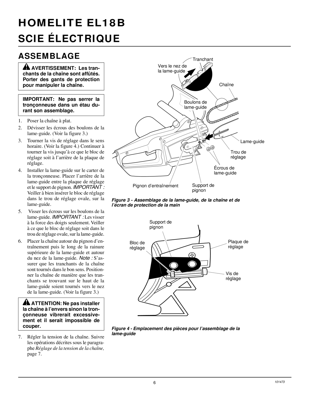 Homelite EL16B owner manual Assemblage, La force des doigts seulement. Veiller 