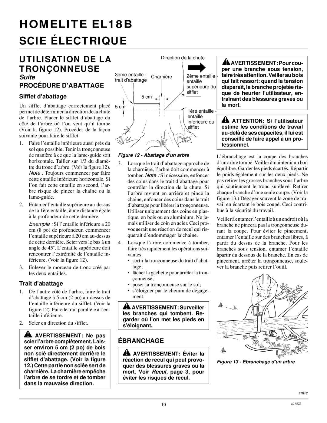 Homelite EL16B owner manual Procé Dure D’ABATTAGE, Branchage, Sifflet d’abattage, Trait d’abattage 