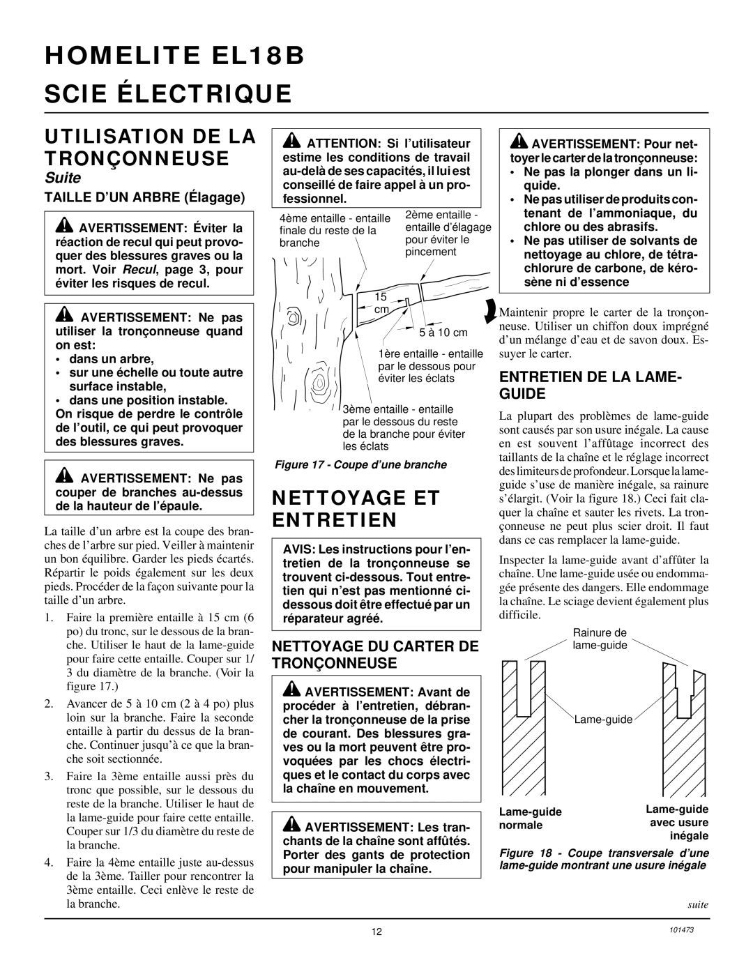 Homelite EL16B owner manual Nettoyage ET Entretien, Nettoyage DU Carter DE Tronç Onneuse, Entretien DE LA LAME- Guide 