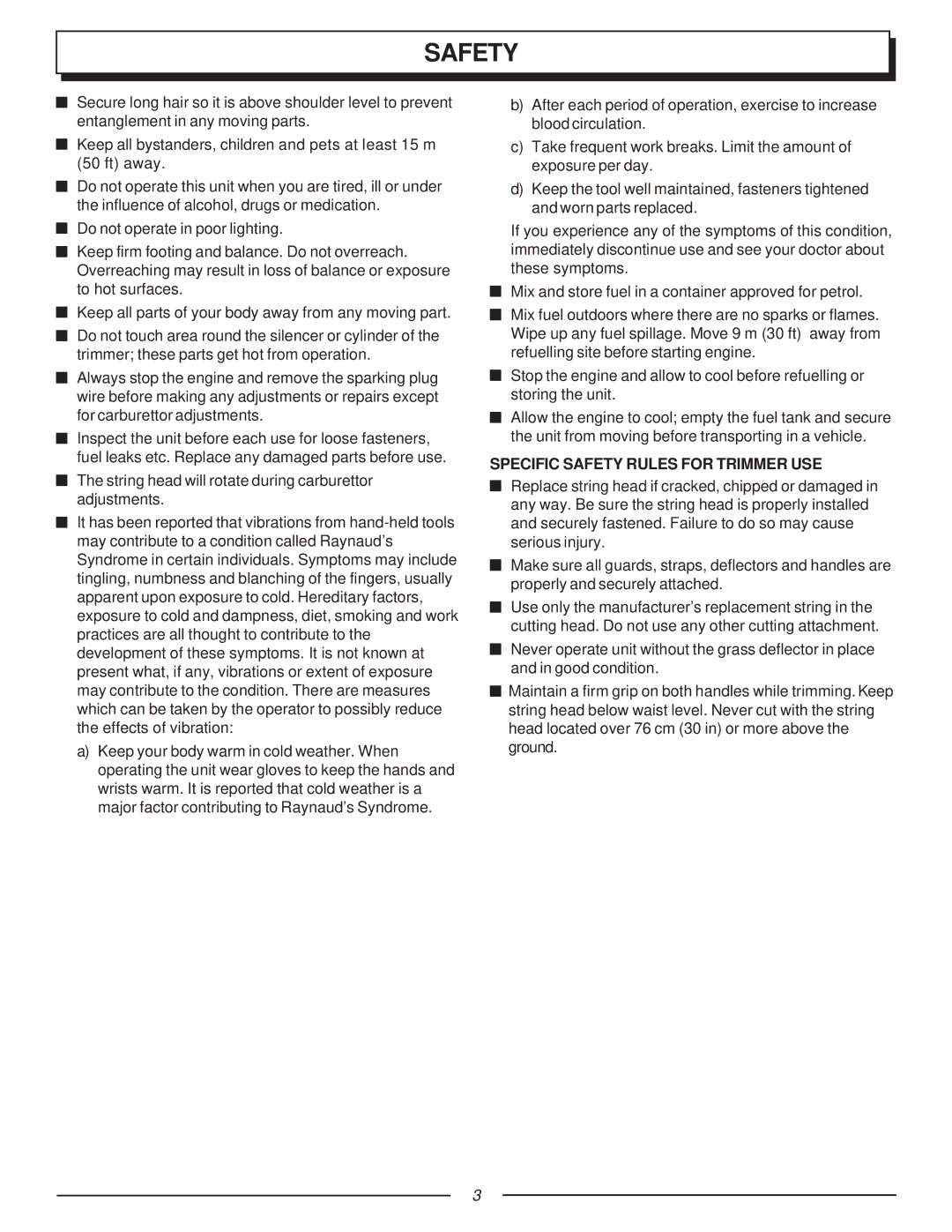 Homelite UT70123, F2035 manual Specific Safety Rules for Trimmer USE 