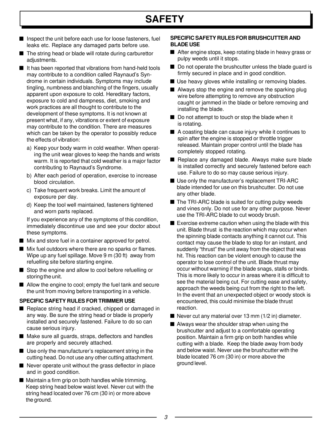 Homelite UT70131, F3040 manual Specific Safety Rules for Trimmer USE, Specific Safety Rules for Brushcutter and Blade USE 