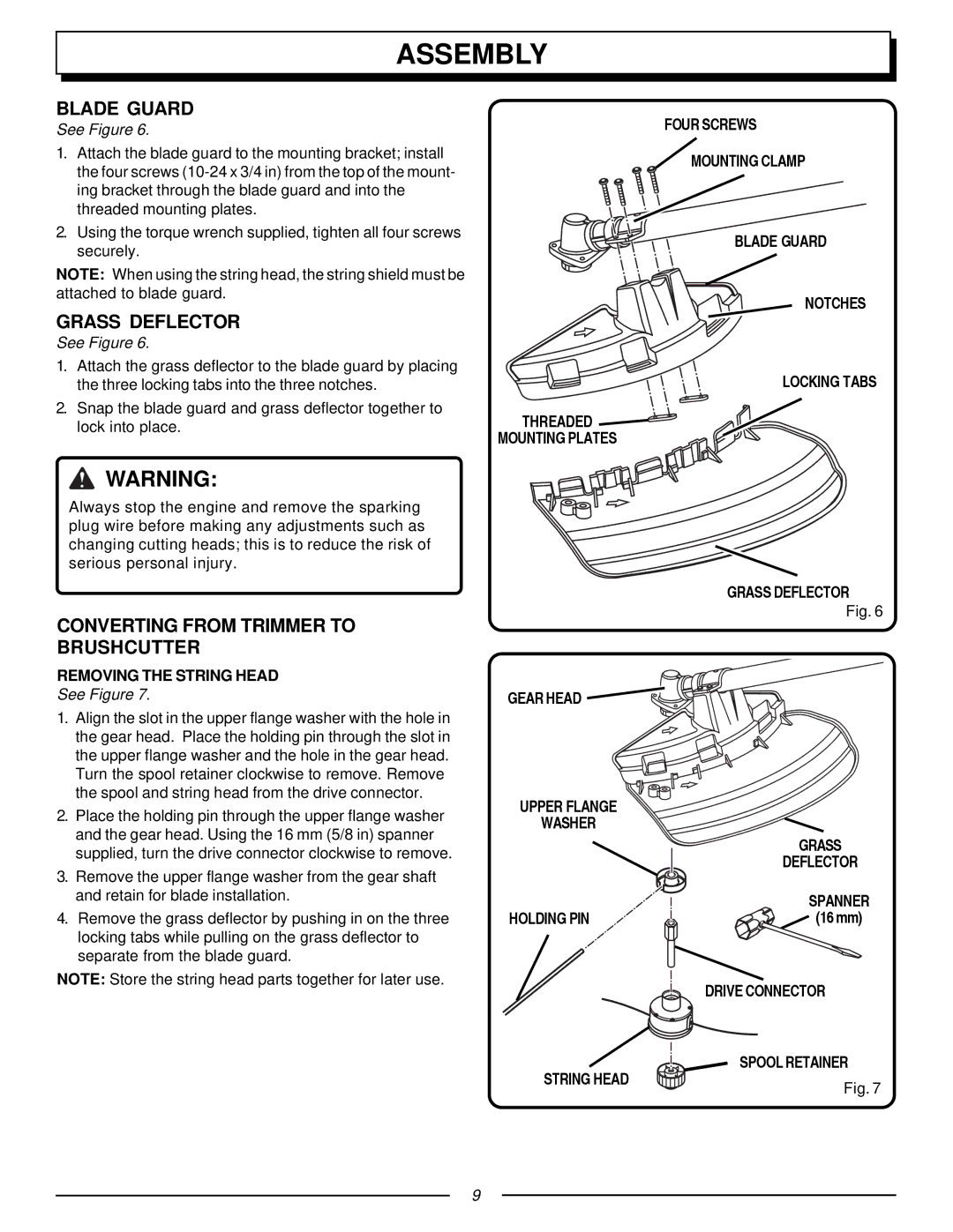 Homelite UT70131, F3040 manual Blade Guard, Grass Deflector, Converting from Trimmer to Brushcutter 