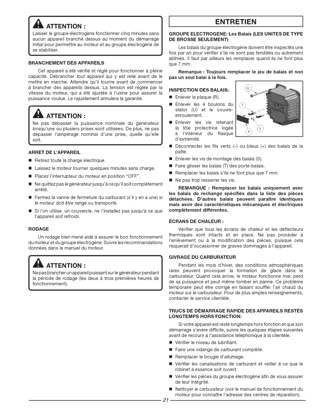 Homelite HG1800 manuel dutilisation Entretien 