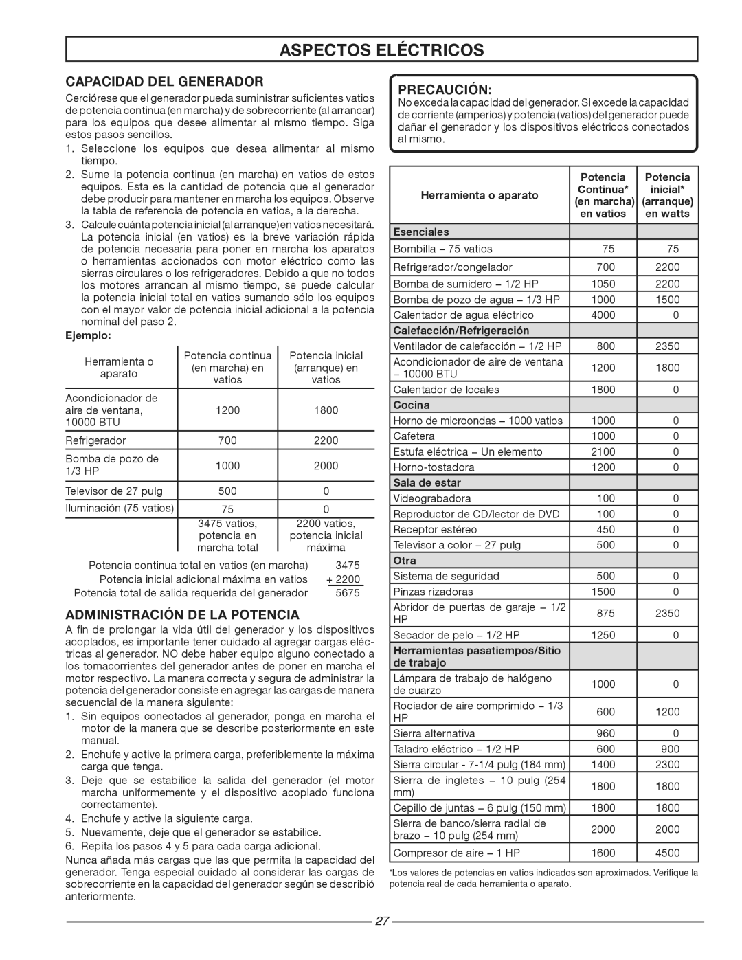 Homelite HG1800 manuel dutilisation Aspectos eléctricos 