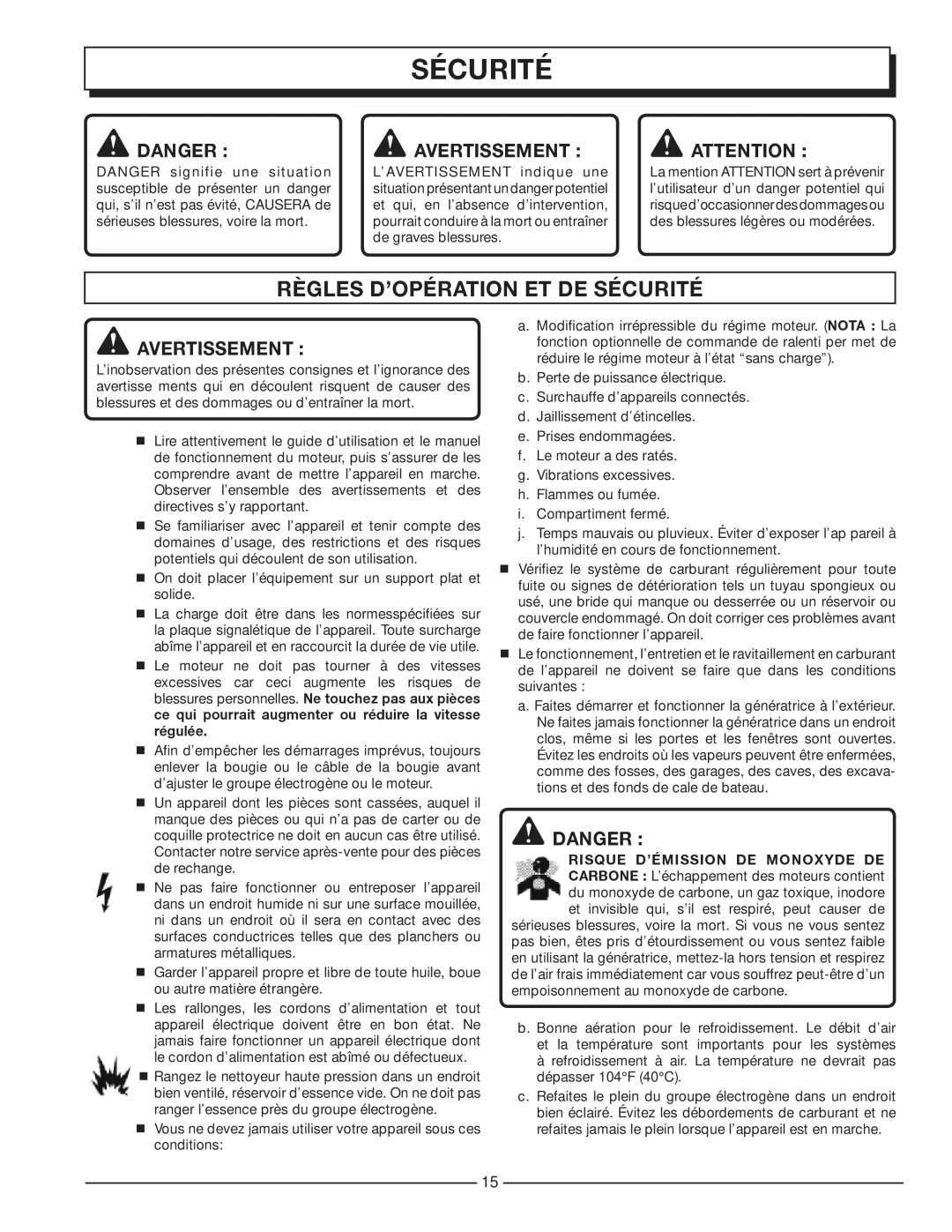 Homelite HG3510 manuel dutilisation Règles D’OPÉRATION ET DE Sécurité, Avertissement 