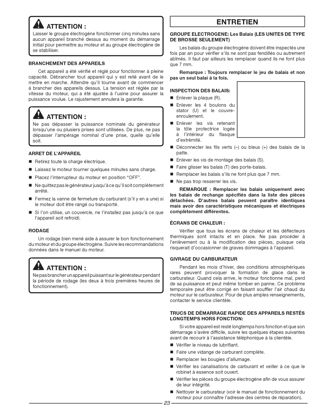 Homelite HG3510 manuel dutilisation Entretien 