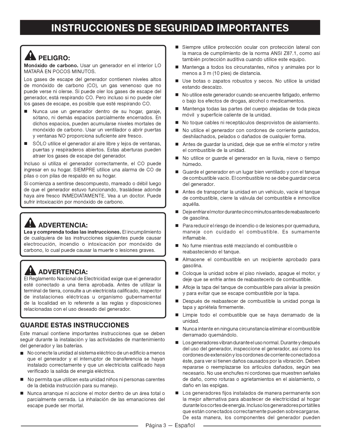 Homelite HG5022P Instrucciones de seguridad importantes, Peligro, Advertencia, Guarde Estas Instrucciones 