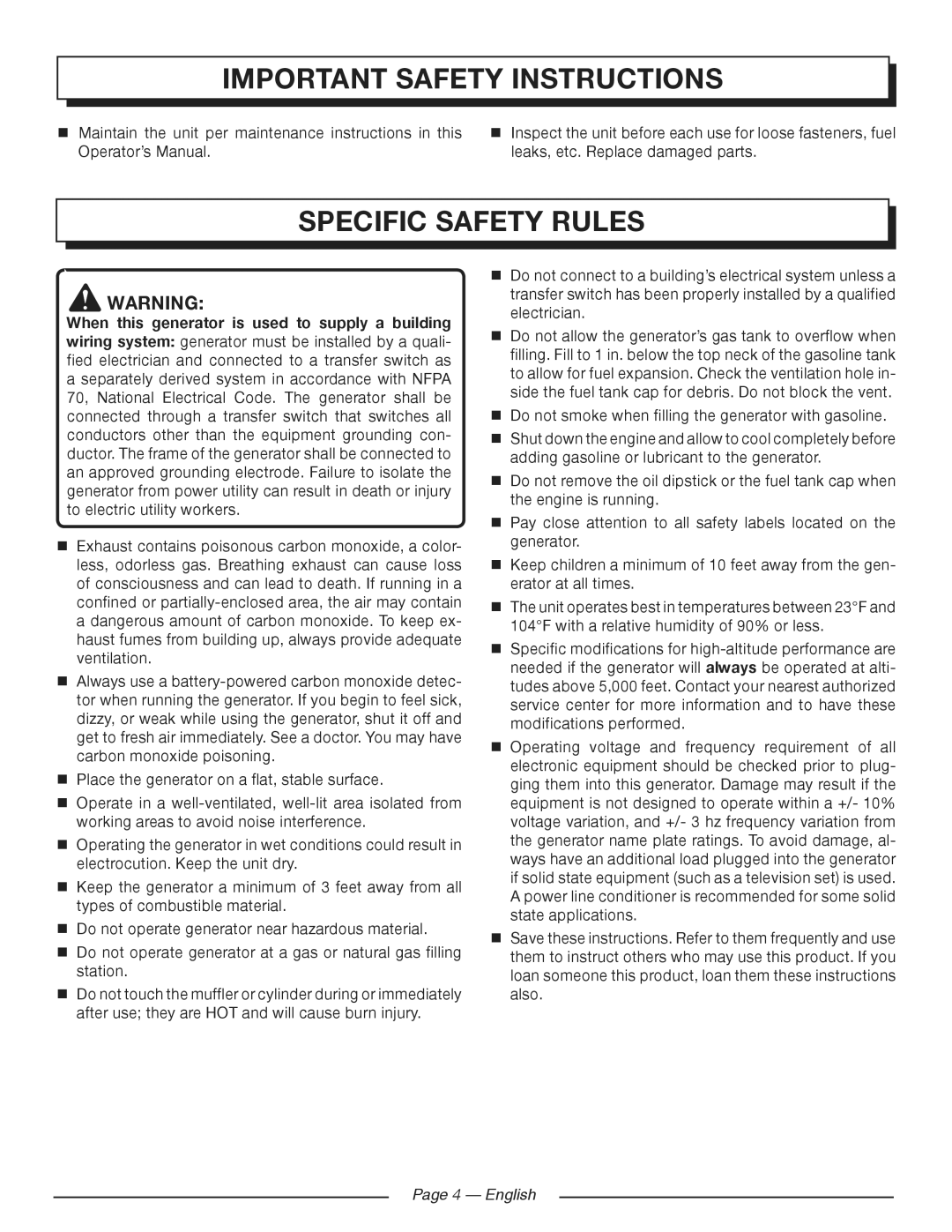 Homelite HG5700 manuel dutilisation Specific Safety Rules 