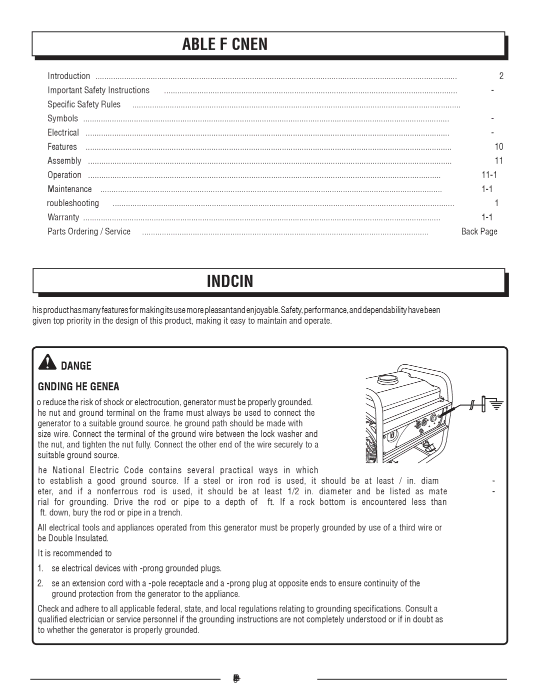 Homelite HGCA1400 manuel dutilisation Introduction, Table of Contents 