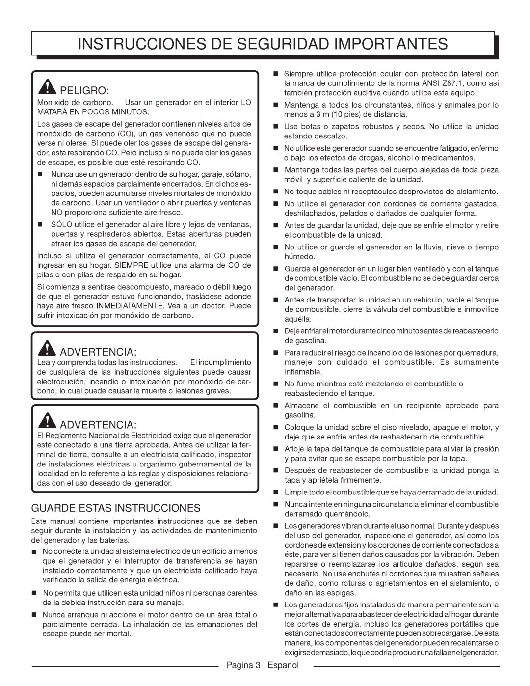 Homelite HGCA1400 Instrucciones de seguridad importantes, Peligro, Advertencia, Guarde Estas Instrucciones 