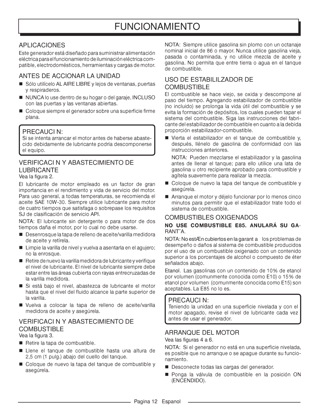 Homelite HGCA1400 manuel dutilisation Aplicaciones, Antes DE Accionar LA Unidad, Combustibles Oxigenados 