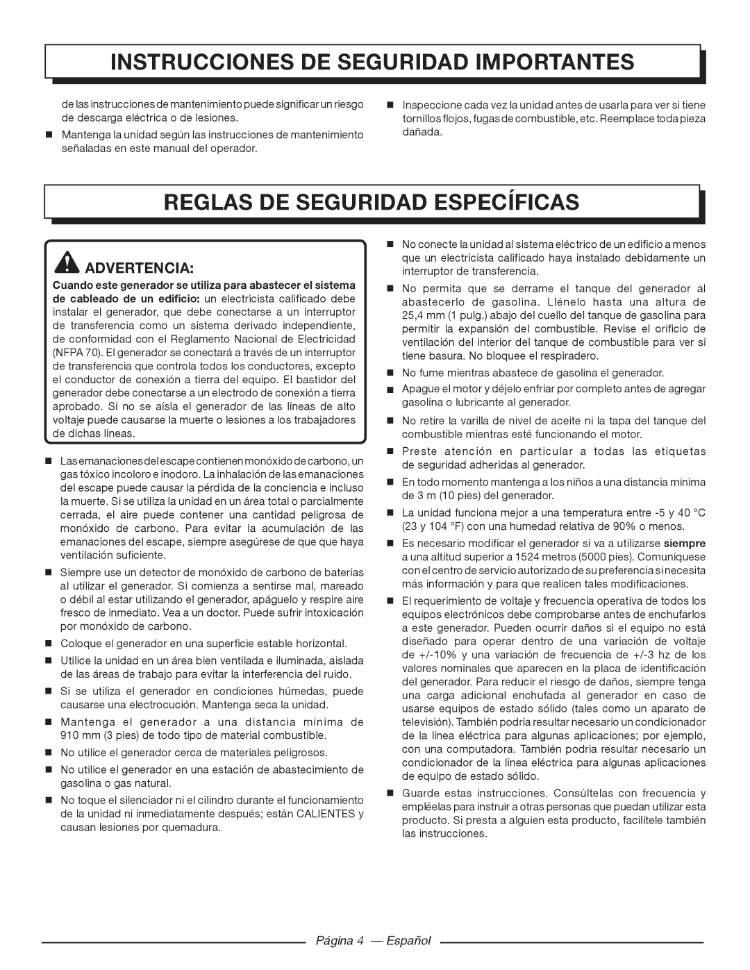 Homelite HGCA3000 manuel dutilisation Reglas DE Seguridad Específicas 