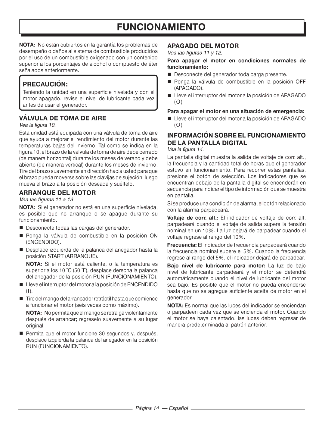 Homelite HGCA3000 manuel dutilisation Funcionamiento 