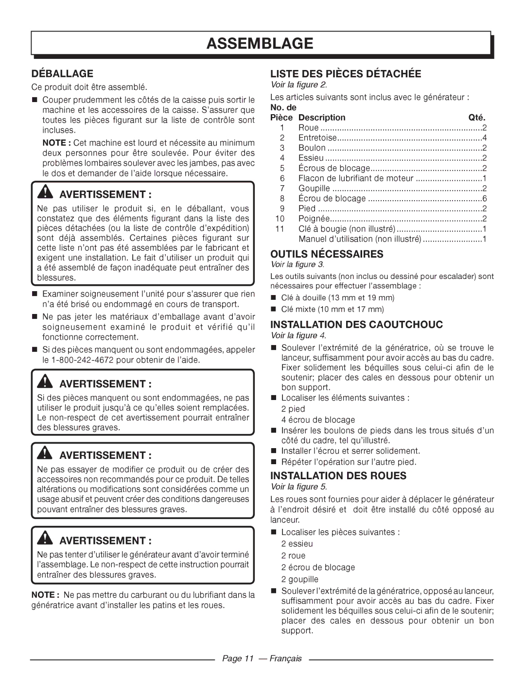 Homelite HGCA5000 manuel dutilisation Assemblage 