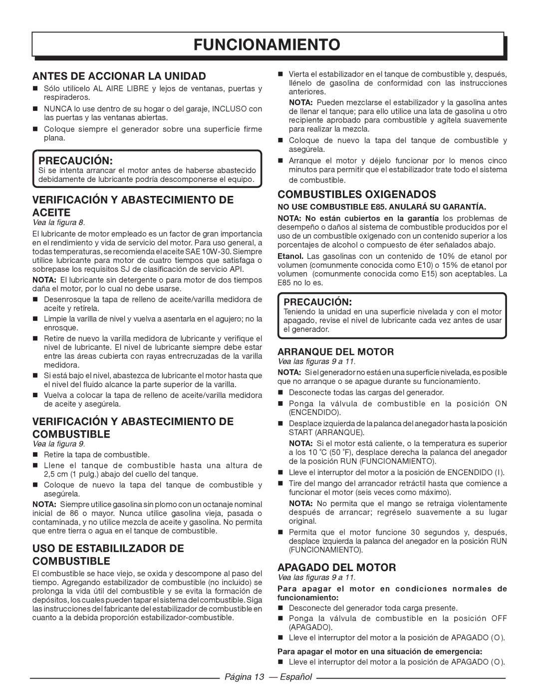 Homelite HGCA5700 manuel dutilisation Antes DE Accionar LA Unidad, Combustibles Oxigenados 