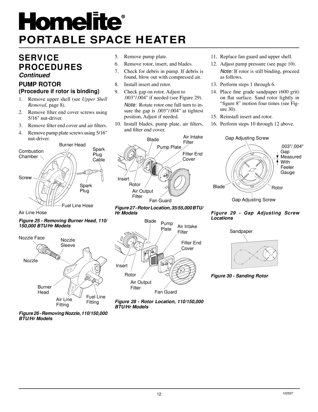 Homelite HH35A, HH55, HH110 & HH150A owner manual Pump Rotor, Procedure if rotor is binding, Removal 