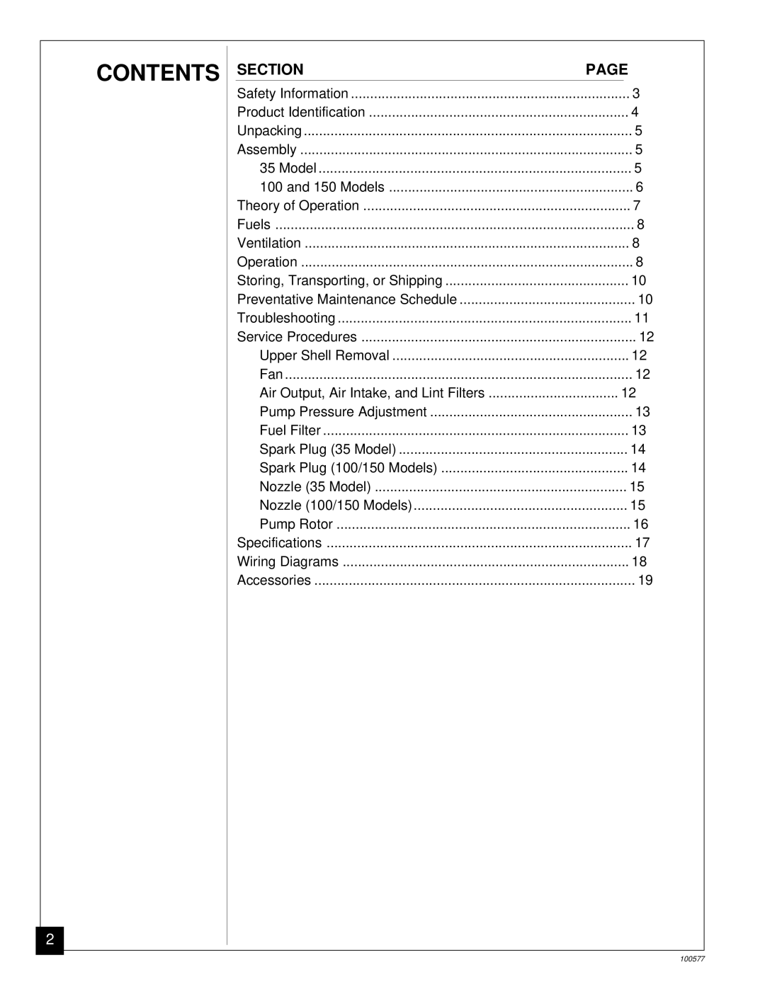 Homelite HHC150A, HHC35A, HHC100A owner manual Contents 