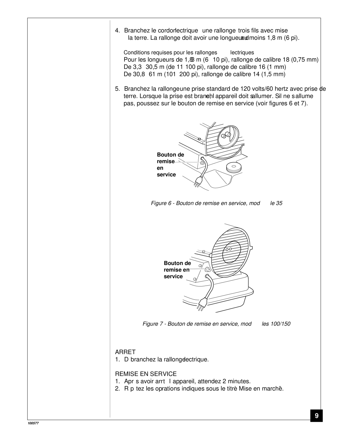 Homelite HHC150A, HHC35A, HHC100A owner manual Arret 