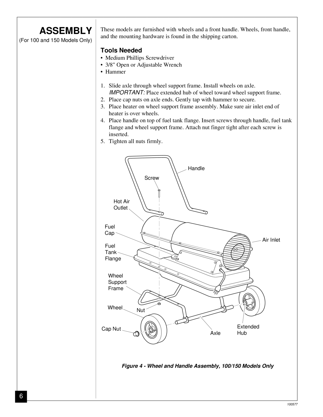 Homelite HHC35A, HHC100A, HHC150A owner manual Medium Phillips Screwdriver Open or Adjustable Wrench Hammer 