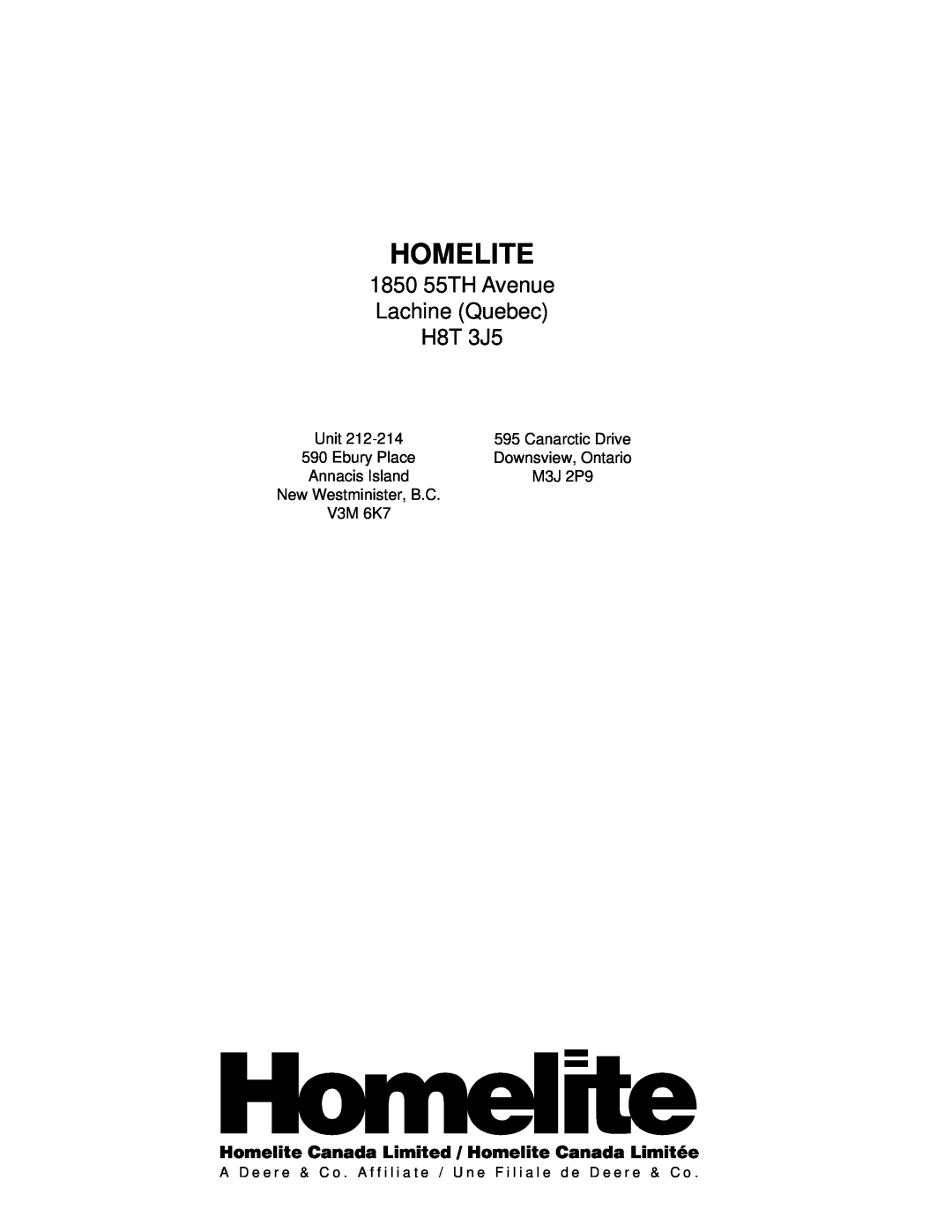 Homelite HHC150A, HHC35A, HHC100A owner manual Homelite, 1850 55TH Avenue Lachine Quebec H8T 3J5 