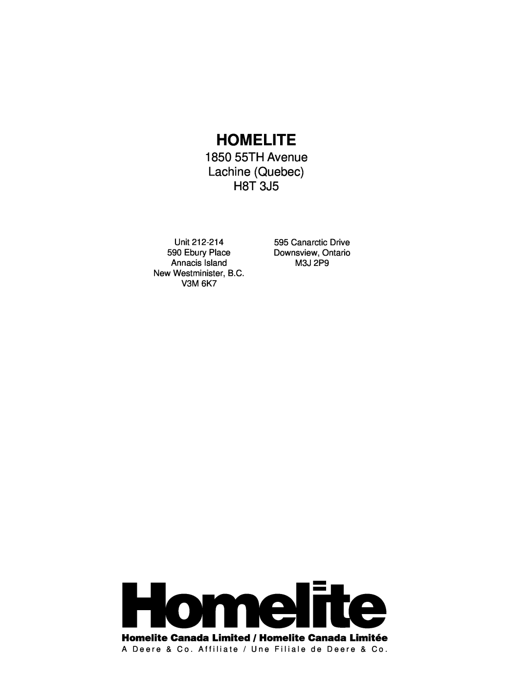 Homelite HHC100A, HHC35A, HHC150A owner manual Homelite, 1850 55TH Avenue Lachine Quebec H8T 3J5 