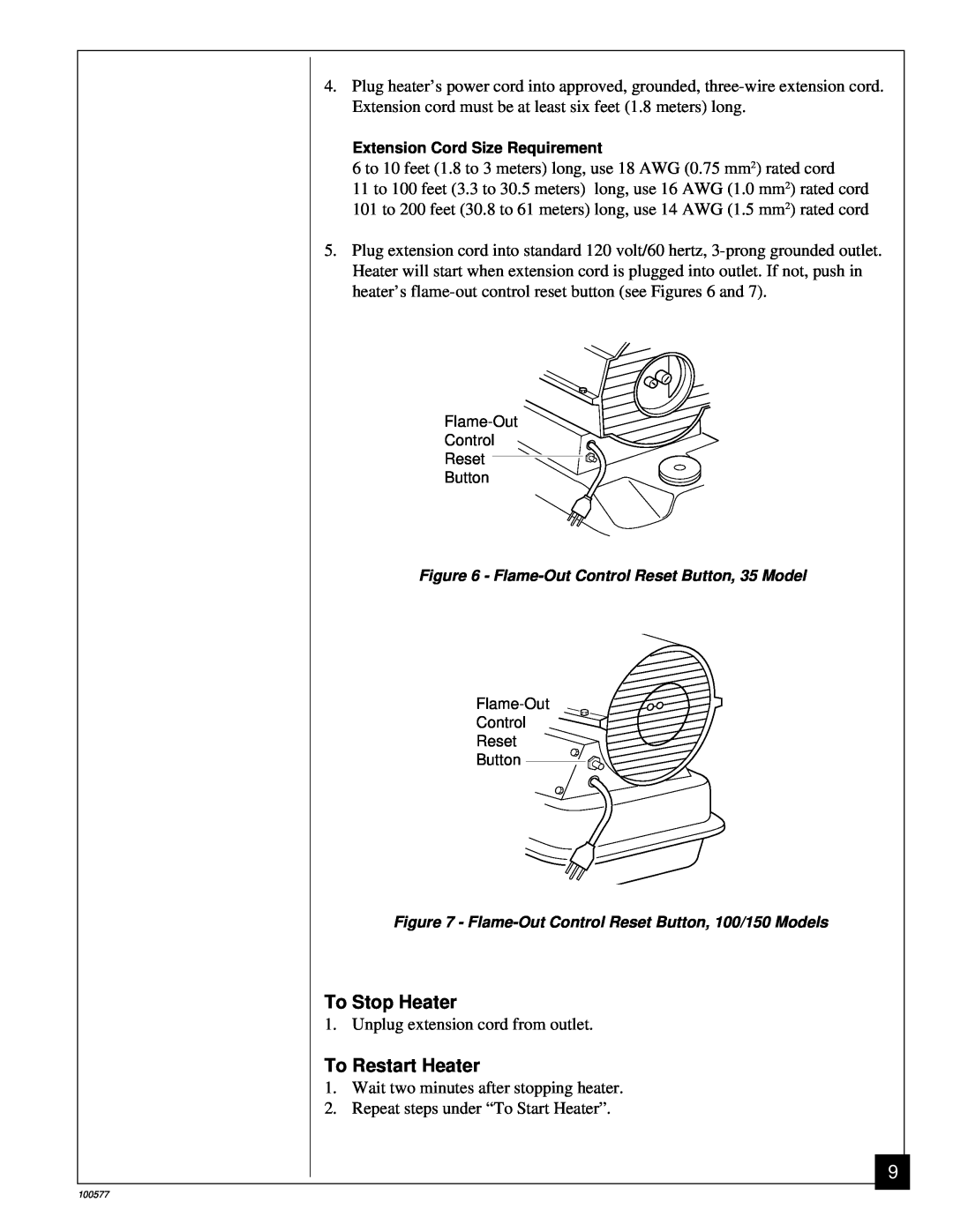 Homelite HHC35A, HHC100A, HHC150A owner manual To Stop Heater, To Restart Heater 