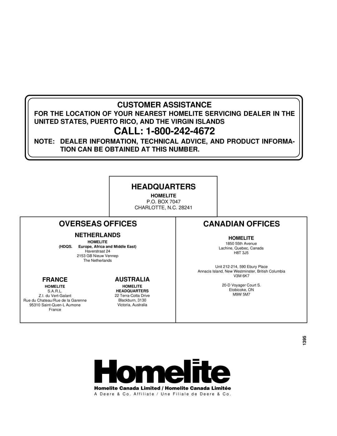 Homelite HHC50LP owner manual Call 