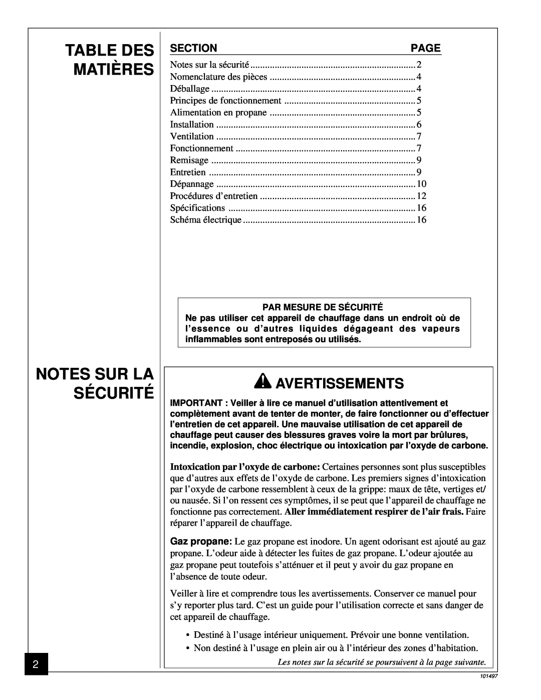 Homelite HHC50LP owner manual Table Des Matières Notes Sur La Sécurité, Avertissements 