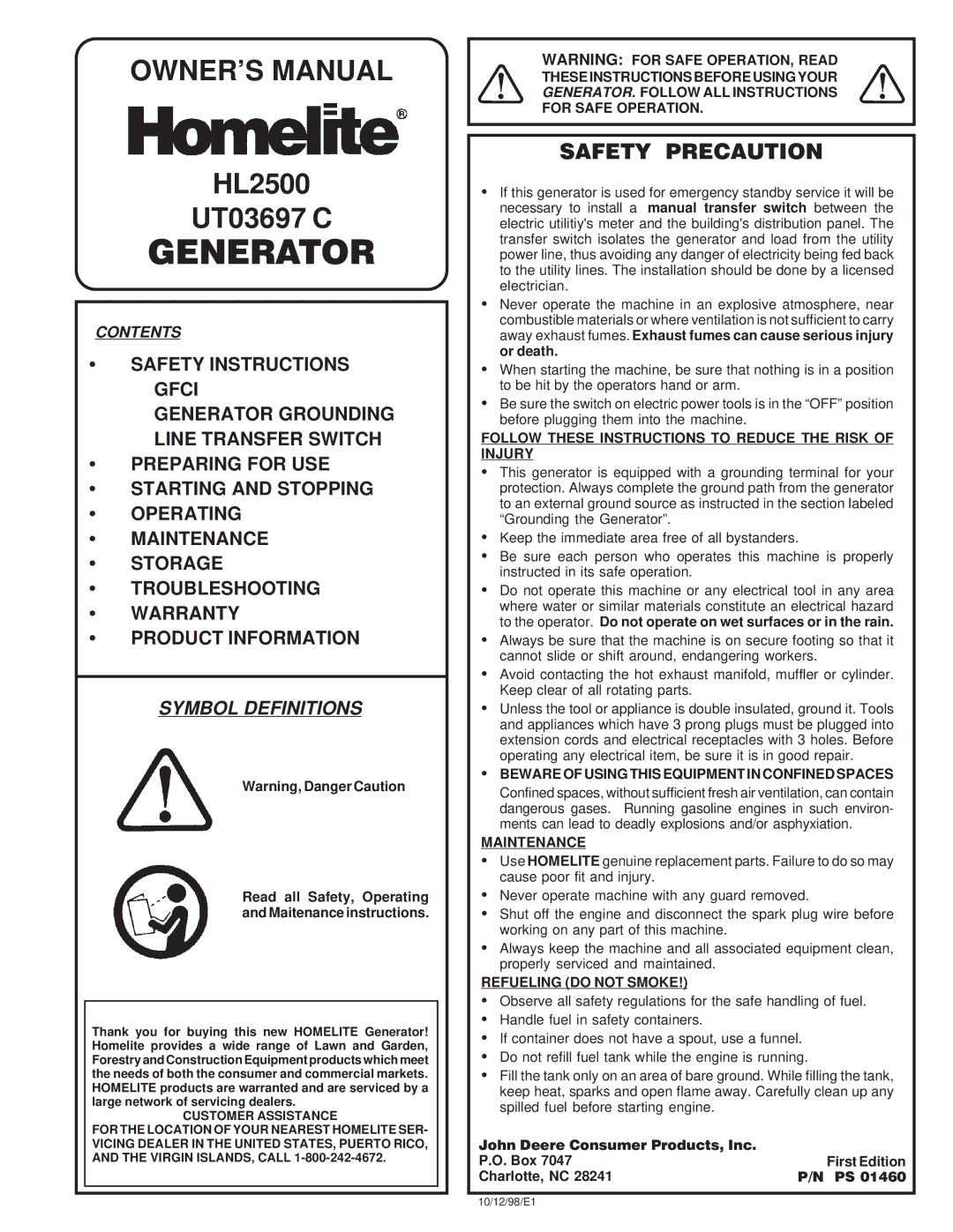 Homelite UT03697 C owner manual Safety Precaution, Follow These Instructions to Reduce the Risk of Injury, Maintenance 