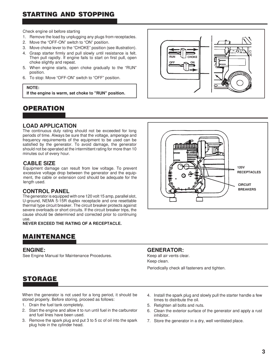 Homelite UT03697 C, HL2500 owner manual Starting and Stopping, Operation, Maintenance, Storage 