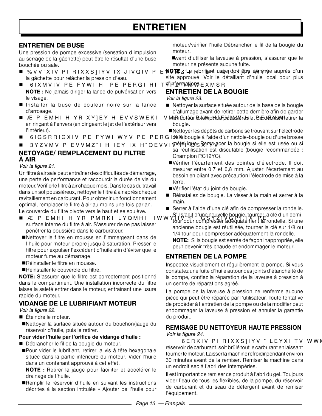 Homelite HL252300 manuel dutilisation Entretien DE LA Bougie, Entretien DE LA Pompe 