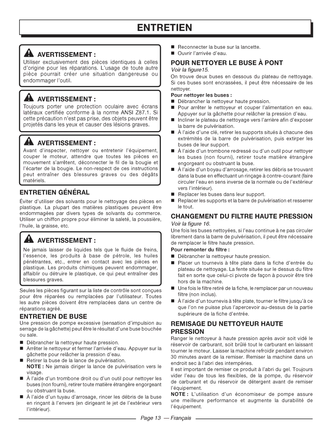 Homelite HL80215 manuel dutilisation Entretien Général 