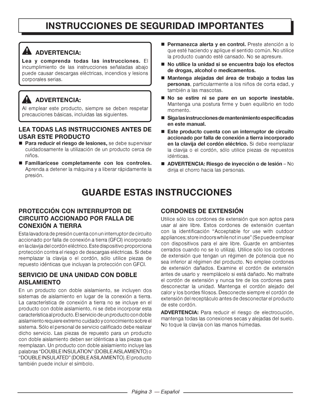 Homelite HL80215 manuel dutilisation Instrucciones DE Seguridad Importantes, Guarde Estas Instrucciones 