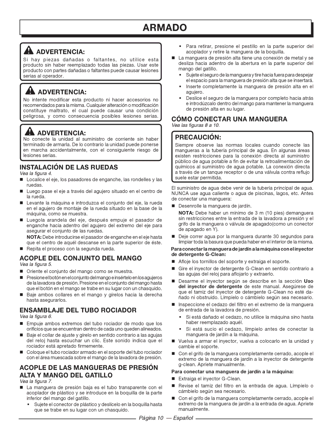 Homelite HL80220 manuel dutilisation Instalación DE LAS Ruedas, Acople DEL Conjunto DEL Mango, Ensamblaje DEL Tubo Rociador 