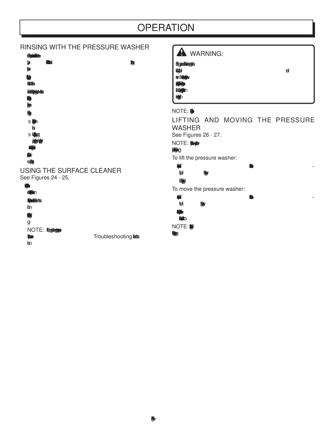 Homelite HL80833 Rinsing with the pressure washer, Using the surface cleaner, Lifting and moving the pressure washer­ 