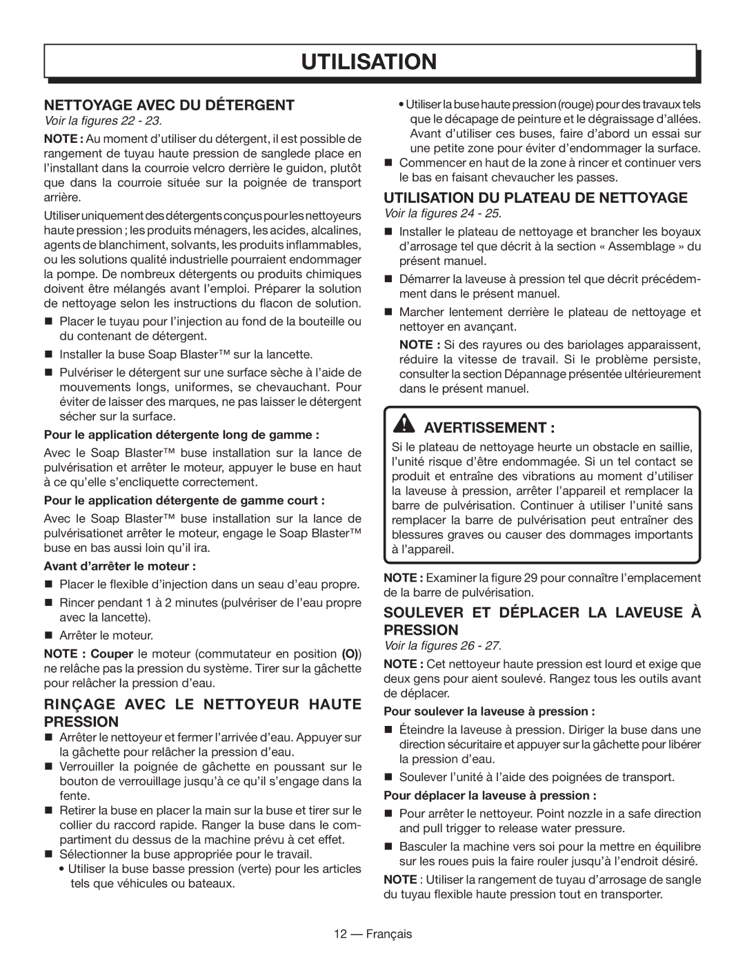 Homelite HL80833 manuel dutilisation Nettoyage Avec DU Détergent, Rinçage Avec LE Nettoyeur Haute Pression 