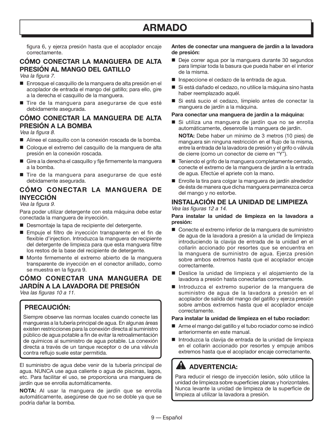 Homelite HL80833 CóMO Conectar LA Manguera DE Alta PRESIóN a LA Bomba, CóMO Conectar LA Manguera DE INyECCIóN 