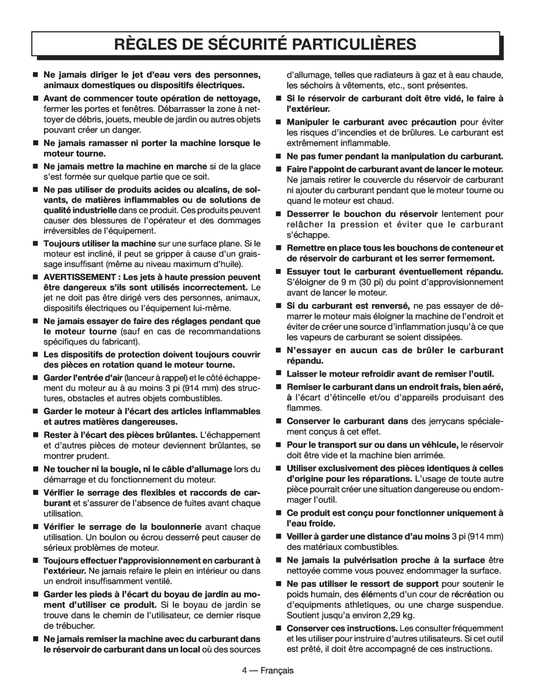 Homelite HL80833 manuel dutilisation Règles De Sécurité Particulières, 4 — Français 