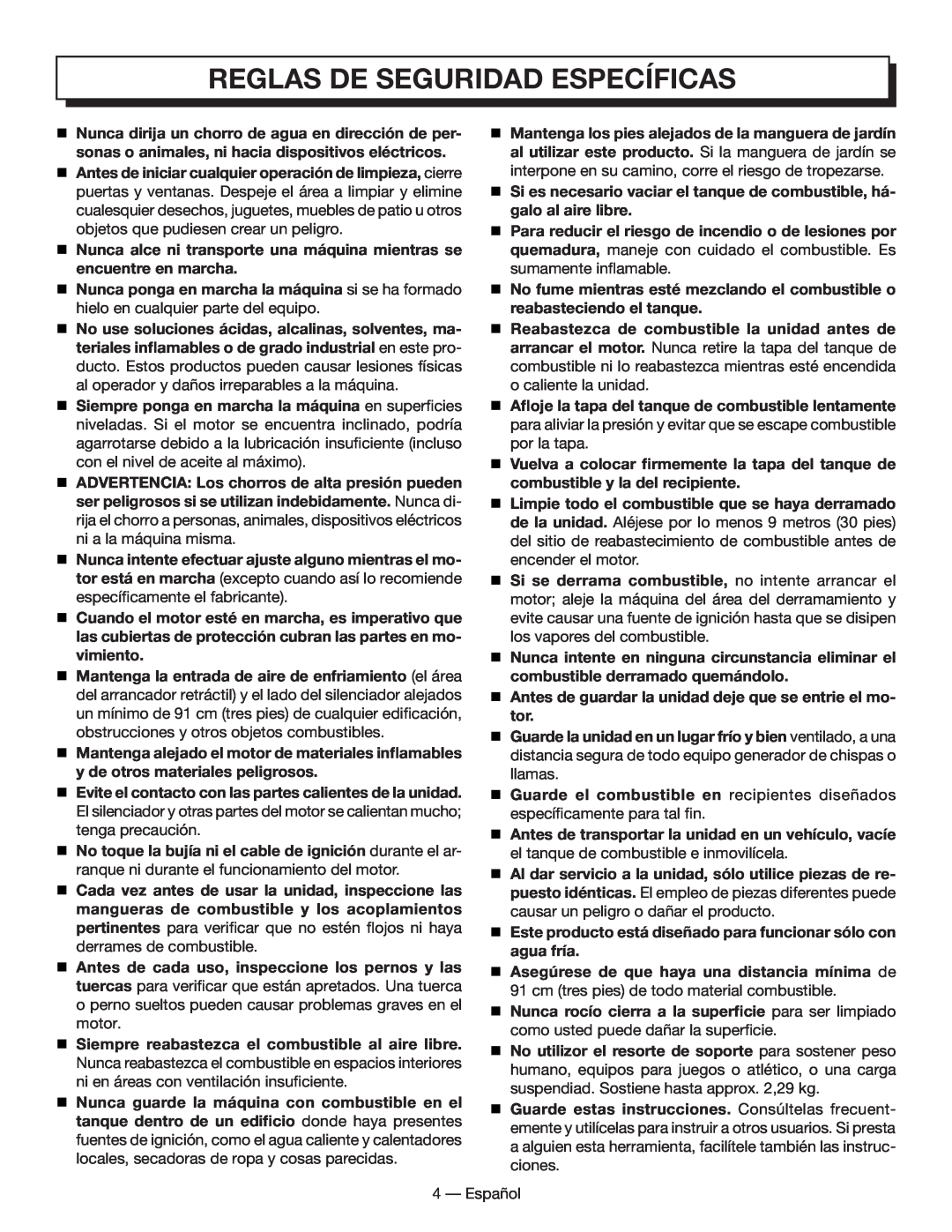 Homelite HL80833 manuel dutilisation Reglas De Seguridad Específicas, 4 — Español 