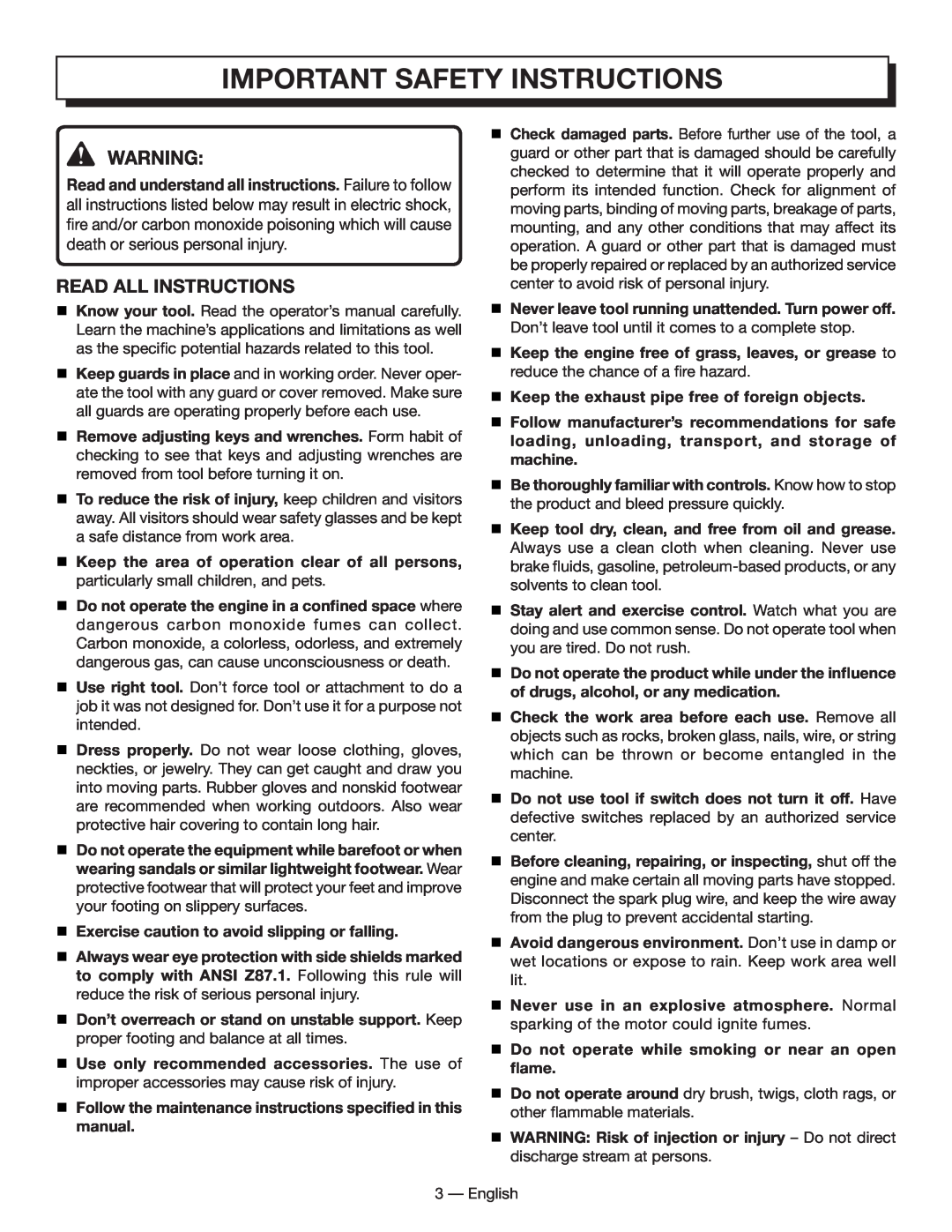 Homelite HL80833 manuel dutilisation important safety instructions, Read All Instructions 