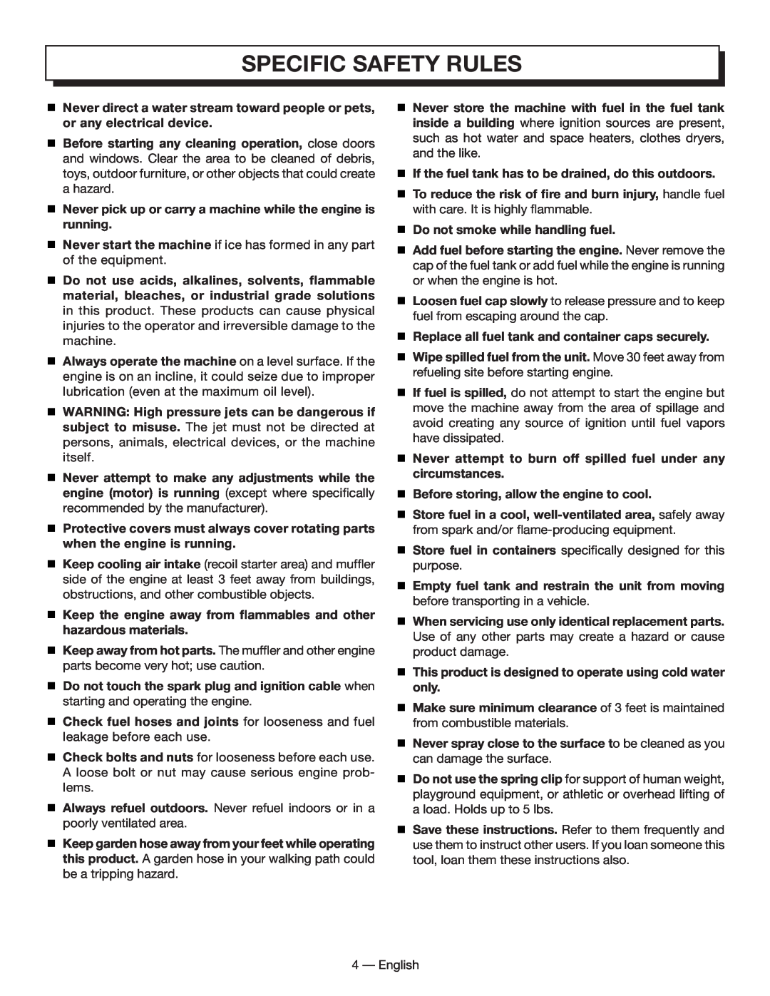 Homelite HL80833 manuel dutilisation Specific Safety Rules 