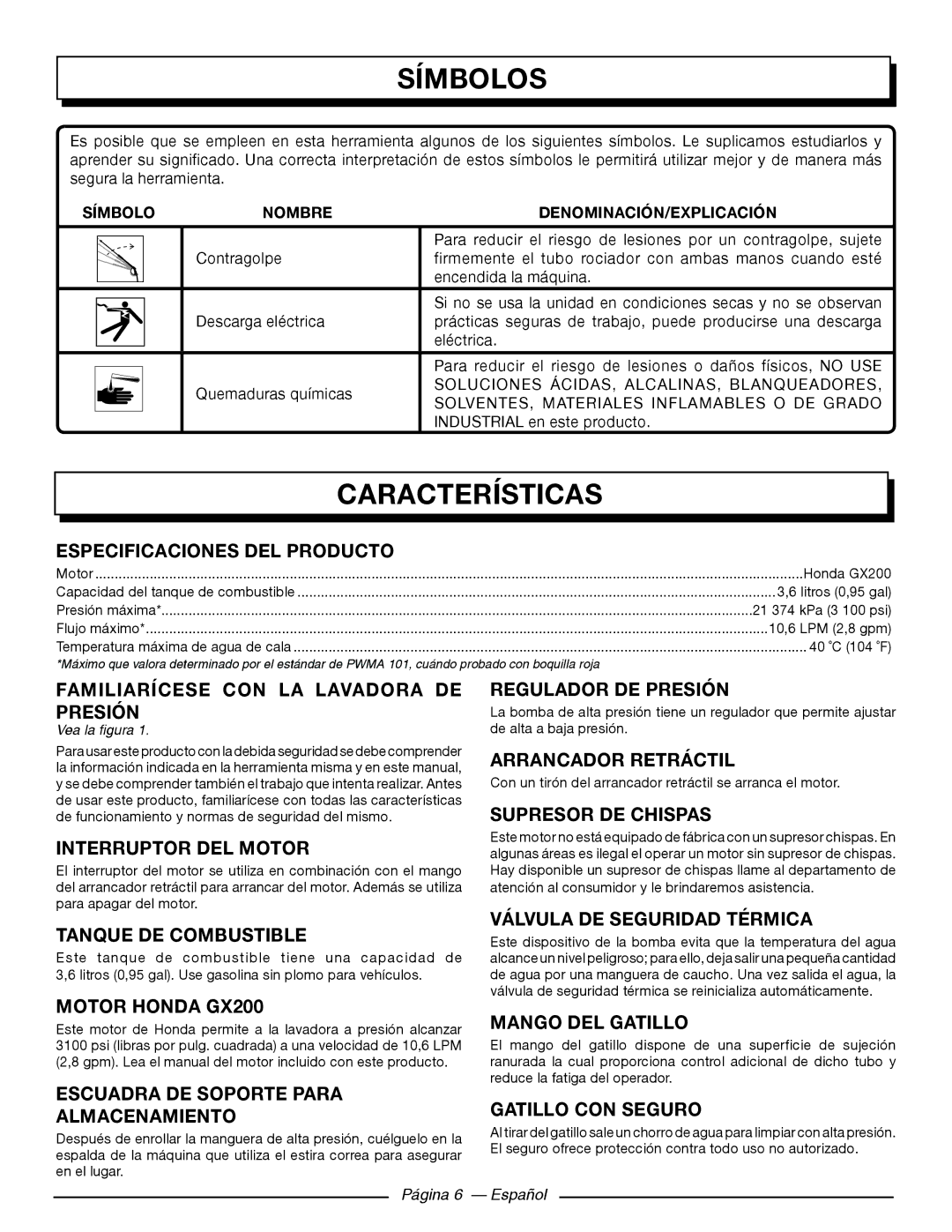 Homelite HL80923 manuel dutilisation Características 