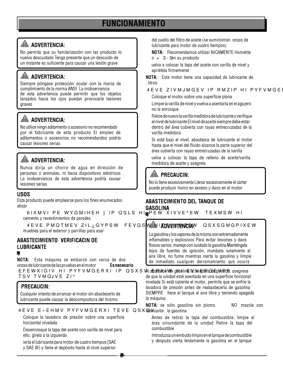 Homelite HL80923 Funcionamiento, Usos, Abastecimiento Y Verificación DE lubricante, Abastecimiento del tanque de gasolina­ 