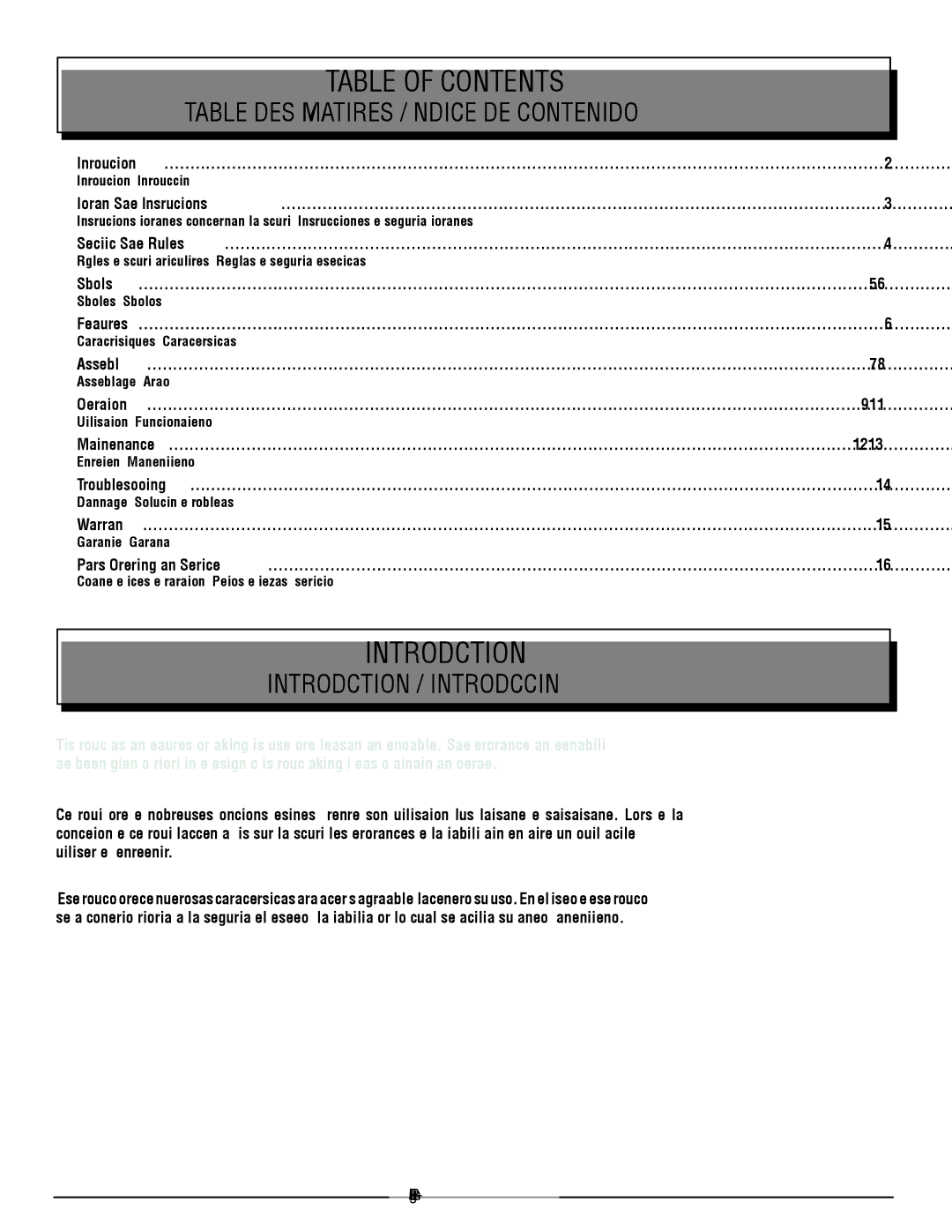 Homelite HL80923 manuel dutilisation Introduction, Table of Contents 