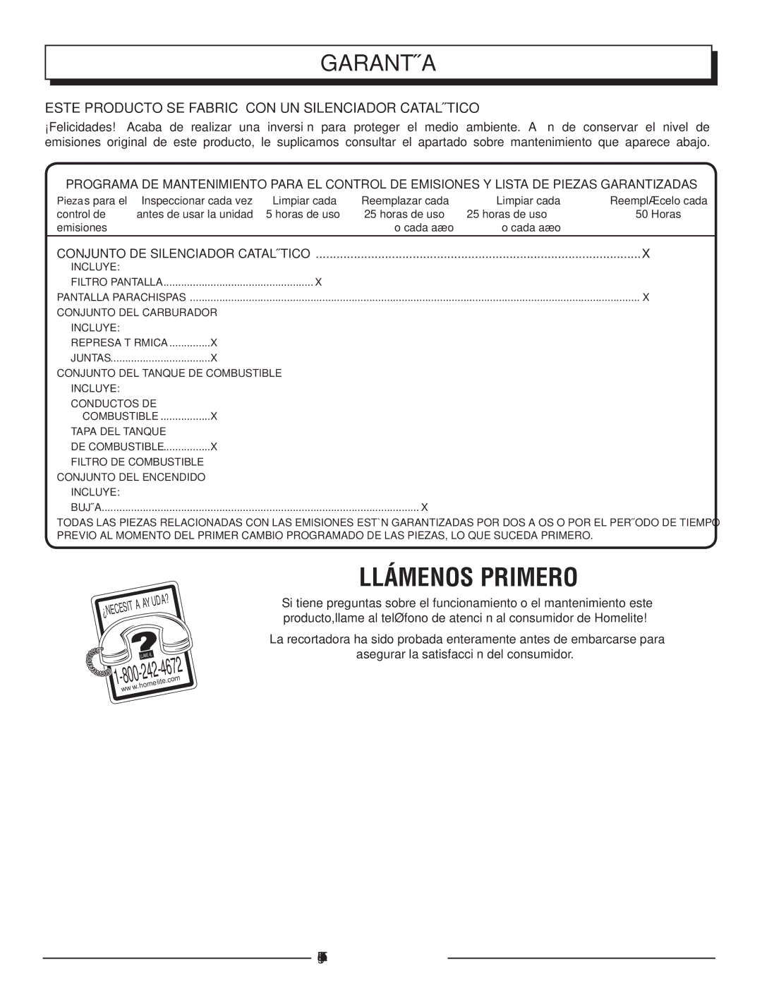 Homelite HLCA80710 manuel dutilisation Garantía, Conjunto DE Silenciador Catalítico, 4672, 800, Página 14 Español 