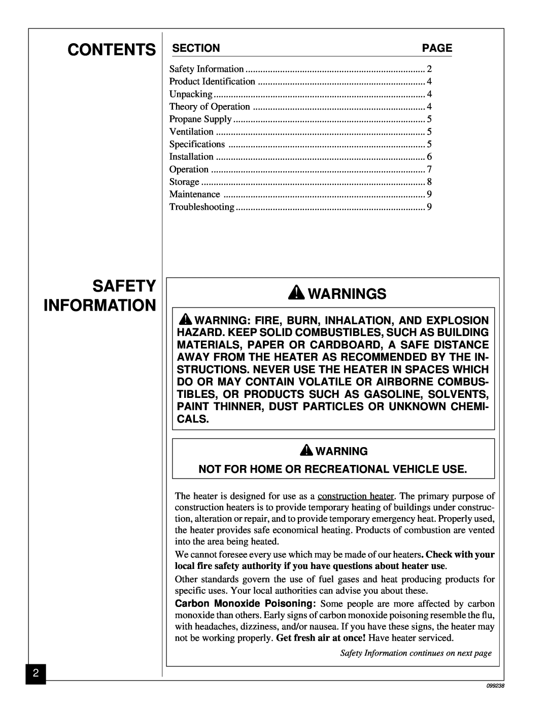 Homelite HP275 owner manual Contents Section, Safety, Information, Warnings, Page, Not For Home Or Recreational Vehicle Use 