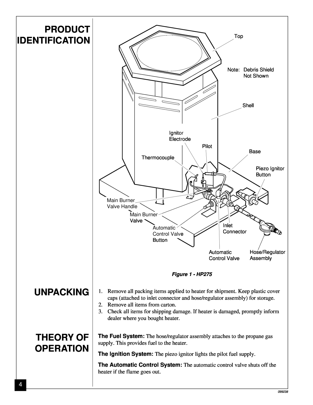 Homelite HP275 owner manual Product, Unpacking, Theory Of, Operation, Identification, LP-PFA/PV013A 