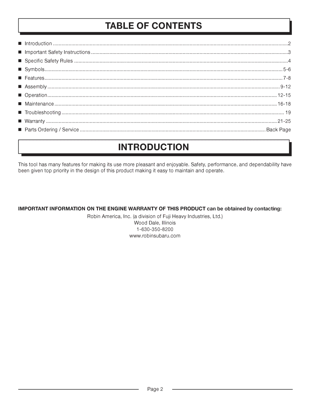 Homelite HP3127S manual Introduction, Table of Contents 